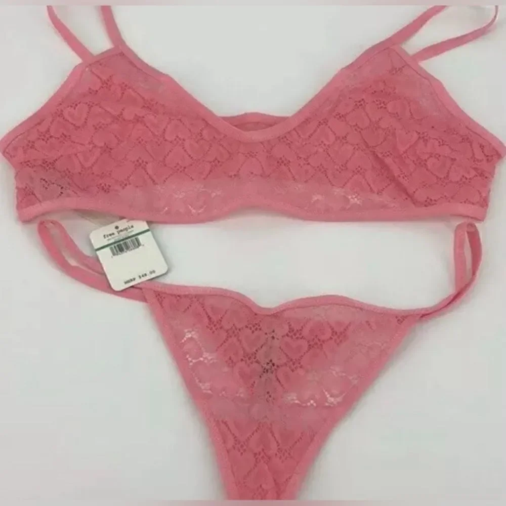 NWT FREE PEOPLE Kelly Bralette Panty Set - Lace Pink - Intimate - Size XS